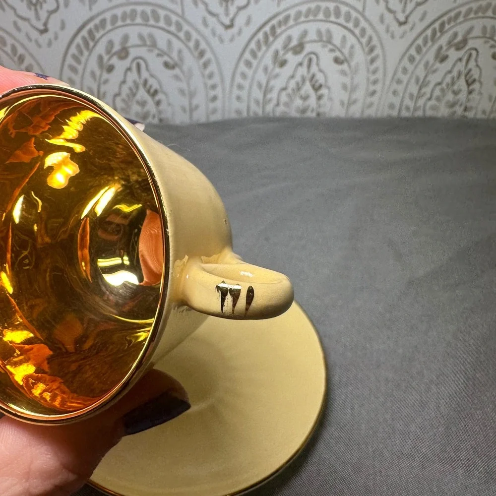 Figgjo Flint Norway Porcelain Cup and Saucer Set‎ Gilded Interior Cream